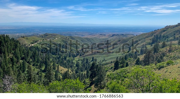 View of the Boise foothills and the Treasure\
Valley from Bogus Basin in the\
summer