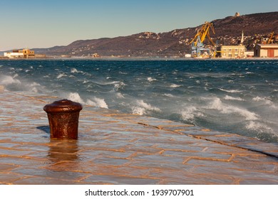 View of the Bora wind from Audace pier called Molo Audace, Trieste  - Shutterstock ID 1939707901