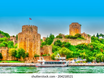 View From Bosphorus Channel At Istanbul In Turkey. A Very Old Fortress. HDR Processed