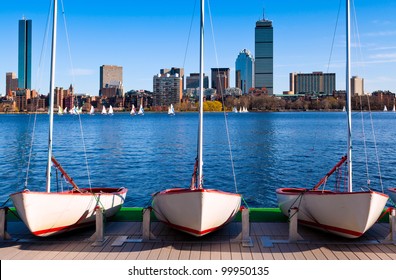 View of Boston in Massachusetts, USA by the Charles River on a sunny and warm spring day.