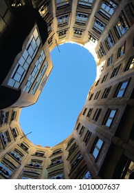 View From The Bottom Of La Pedrera Building In Barcelona