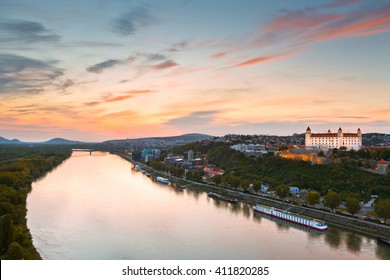 View Of Bratislava Castle And River Danube, Slovakia