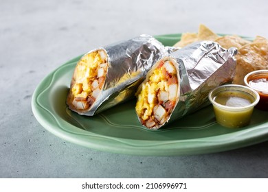 A View Of A Breakfast Burrito Plate.