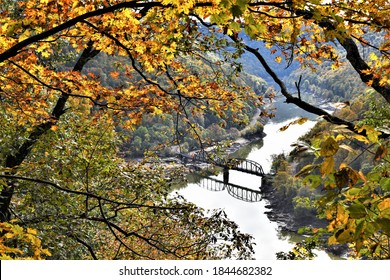 View Of A Bridge Across New River Gorge From Hawk's Nest State Park In West Virginia	