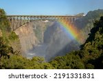 View of Bridge across the Zambezi River and Batoka Gorge from the path to The Boiling Pot. Victoria Falls. Livingstone. Zambia