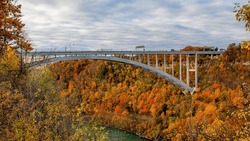 VIew Of Bridge To Canada From A High Point On A Trail, Autumn Color At Peak