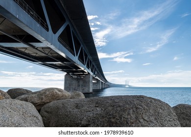 View At Øresund Bridge From The Coast Of Malmö. Malmö, Sweden - 16 May 2021