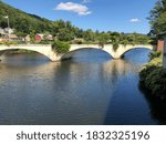 View of the Bridge of Flowers from the Iron Bridge in Shelburne Falls Massachusetts