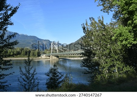 view of bridge and mountains through trees