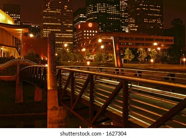view of a bridge at night