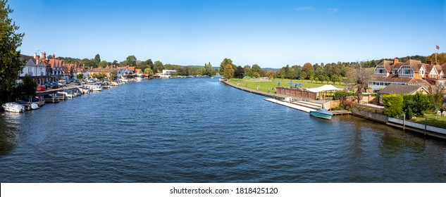 View from the bridge over the River Thames at Henley in Oxfordshire, England. - Shutterstock ID 1818425120