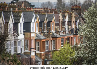 View Of British Terraced House Rooftops