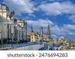 View of Bruhl Terrace with building of Dresden Academy of Fine Arts and Dresden cathedral, Saxony, Germany