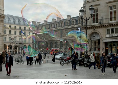 A view of bubbles flaoting at Place Colette in Paris, France. 