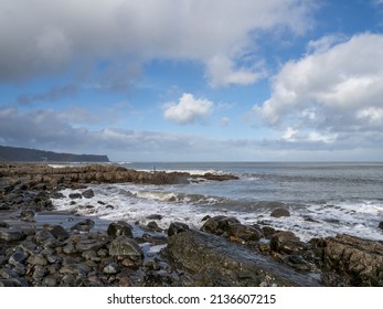 View from Bucks Mill beach, north Devon coast, England on sunny winter day. - Shutterstock ID 2136607215