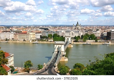 View Of Budapest Over The River Danube From Castle Hill. Hungary