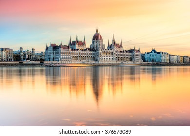 View of Budapest parliament at sunset, Hungary - Shutterstock ID 376673089