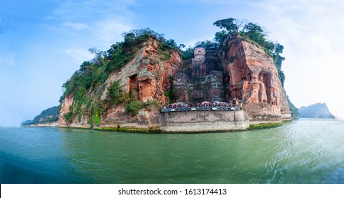 View of the Buddha statue in Leshan, China. Leshan Buddha is the world's largest statue of Buddha, whose height is 71 meters.