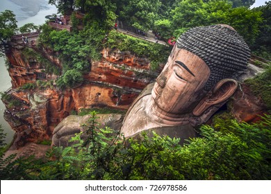 View of the Buddha statue in Leshan, China. Leshan Buddha is the world's largest statue of Buddha, whose height is 71 meters.