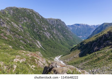 View of Buerdalen valley and Sandvinvatnet lake in the distance