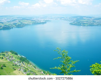 view from Buergenstock over Lake Lucerne towards Lucerne, Switzerland