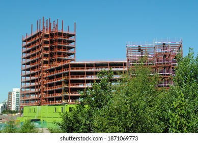 View of Building Under Construction seen against Blue Sky 