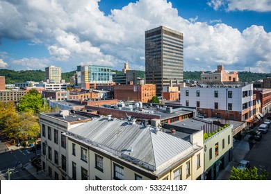 View of buildings in downtown Asheville, North Carolina.
