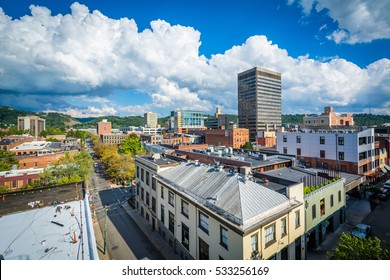 View of buildings in downtown Asheville, North Carolina.