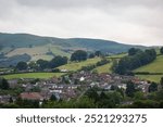 View of Builth Wells and the surrounding hills, Image shows a small Welsh town near the Royal Welsh showground in central Wales