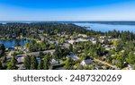 A view of Burien, Washington from above.. Includes Lake Burien and the Puget Sound.