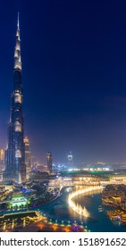 View of Burj Khalifa, Downtown Dubai and Dubai Fountains. Dubai - UAE. 7 September 2019