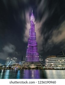 View Of Burj Khalifa Light Show At Night. Dubai - UAE. 17 November 2018.