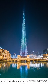 View Of Burj Khalifa Light Show At Night. Dubai - UAE. 21 December 2018