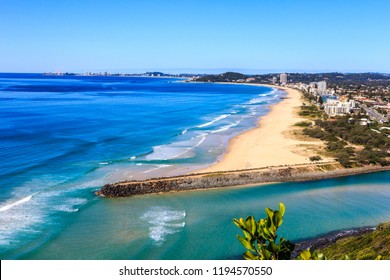 View from Burleigh Heads National Park  on a sunny summer's day overlooking Palm Beach and Currumbin, Gold Coast, Queensland, AUstralia