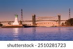 A view of the Burlington Canal Lift Bridge and Skyway bridge of QEW in Ontario, Canada