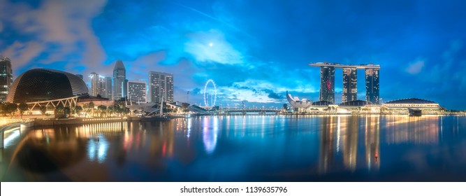 View of business district and Marina bay skyline at sunrise in Singapore