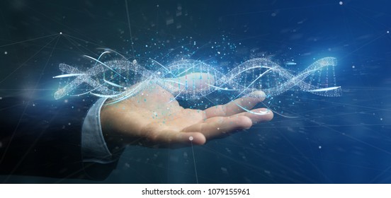 View of a Businessman holding a 3d render DNA - Shutterstock ID 1079155961
