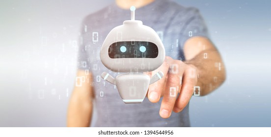 View of Businessman holding Chatbot with binary code 3d rendering - Powered by Shutterstock - Get 15% off with code: PIKWIZARD15
