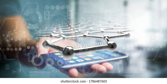 View of a Businessman holding a graphene structure - 3d rendering