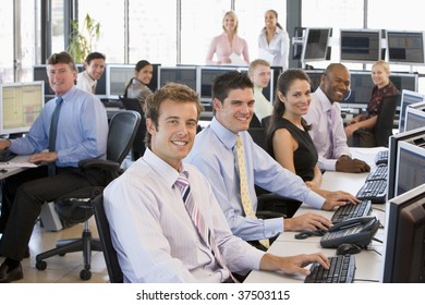 View Of Busy Stock Traders Office