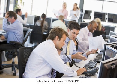 View Of Busy Stock Traders Office