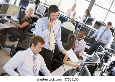 View Of Busy Stock Traders Office