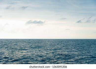 View From Cabin Balconies At The Rough Seas And Waves Off The Side Of Cruise Ship. Seascape Picture. The Sky With Clouds, Not Big Waves On The Sea Surface. Excitement At Sea