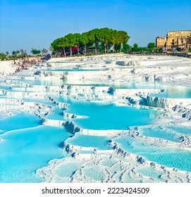 View of the calcareous minerals in Pamukkale,Turkey