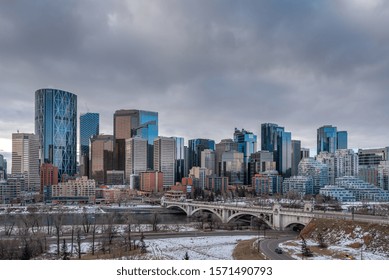 View of Calgary's skyline on a cold winter day.