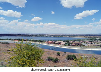 A view of the California Aqueduct and Lake Palmdale in Los Angeles County.