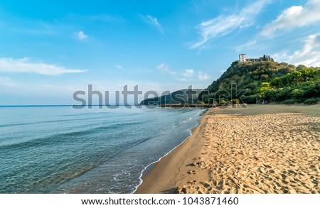 View of calm sea and Punta Ala beach in Tuscany, Italy