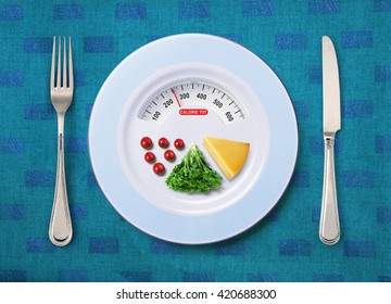Sicht auf Kalorientot in Lebensmitteln, die auf weißem Teller