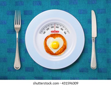 view of calorie tot in fried egg that on white plate - Shutterstock ID 431596309