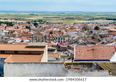 View of Campo de Criptana, a village in Castilla La Mancha, Spain, famous for its windmills on Don Quixote Route